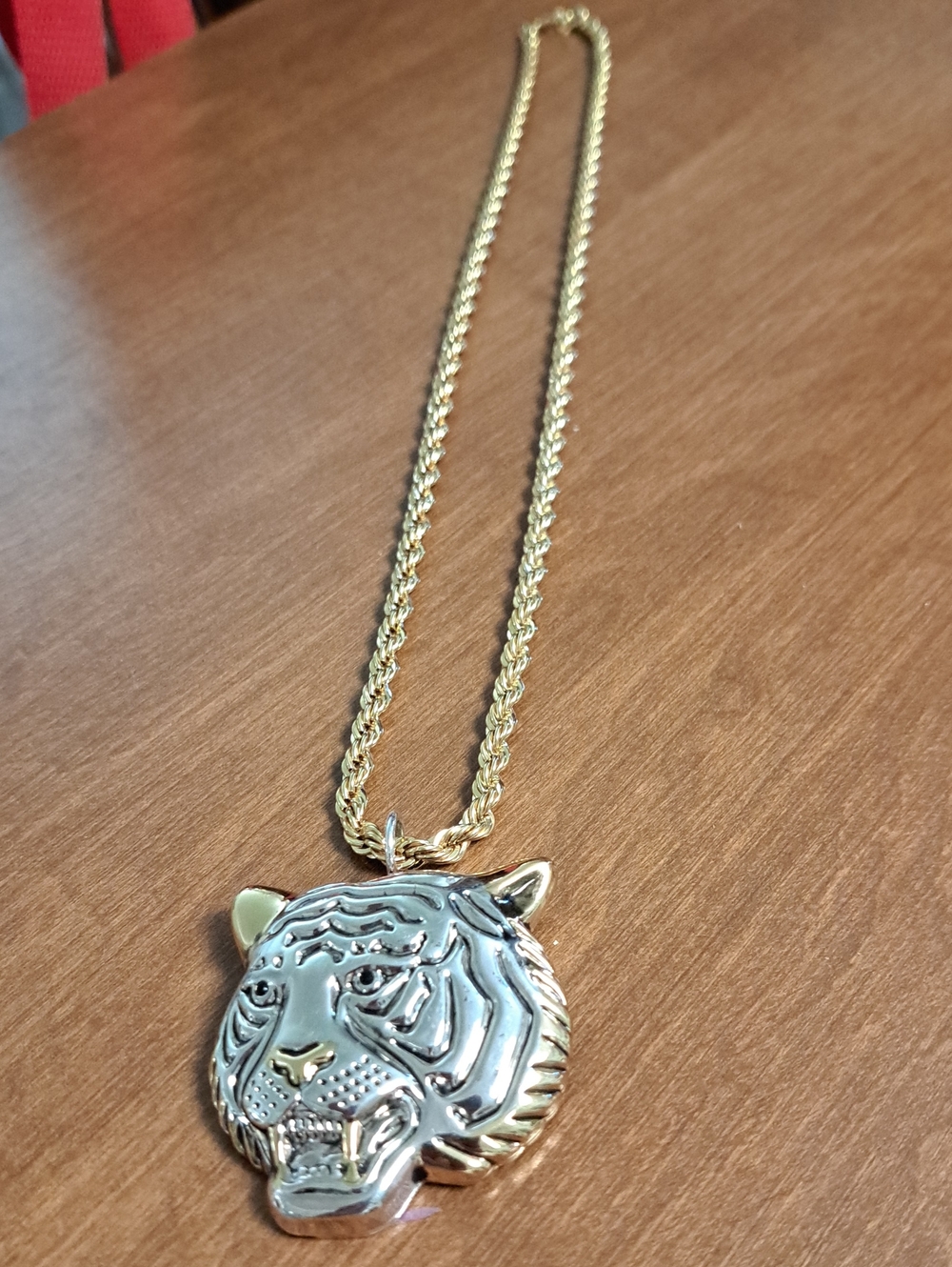 Gold-Tone Tiger Head Pendant Necklace - Bold Statement Jewelry